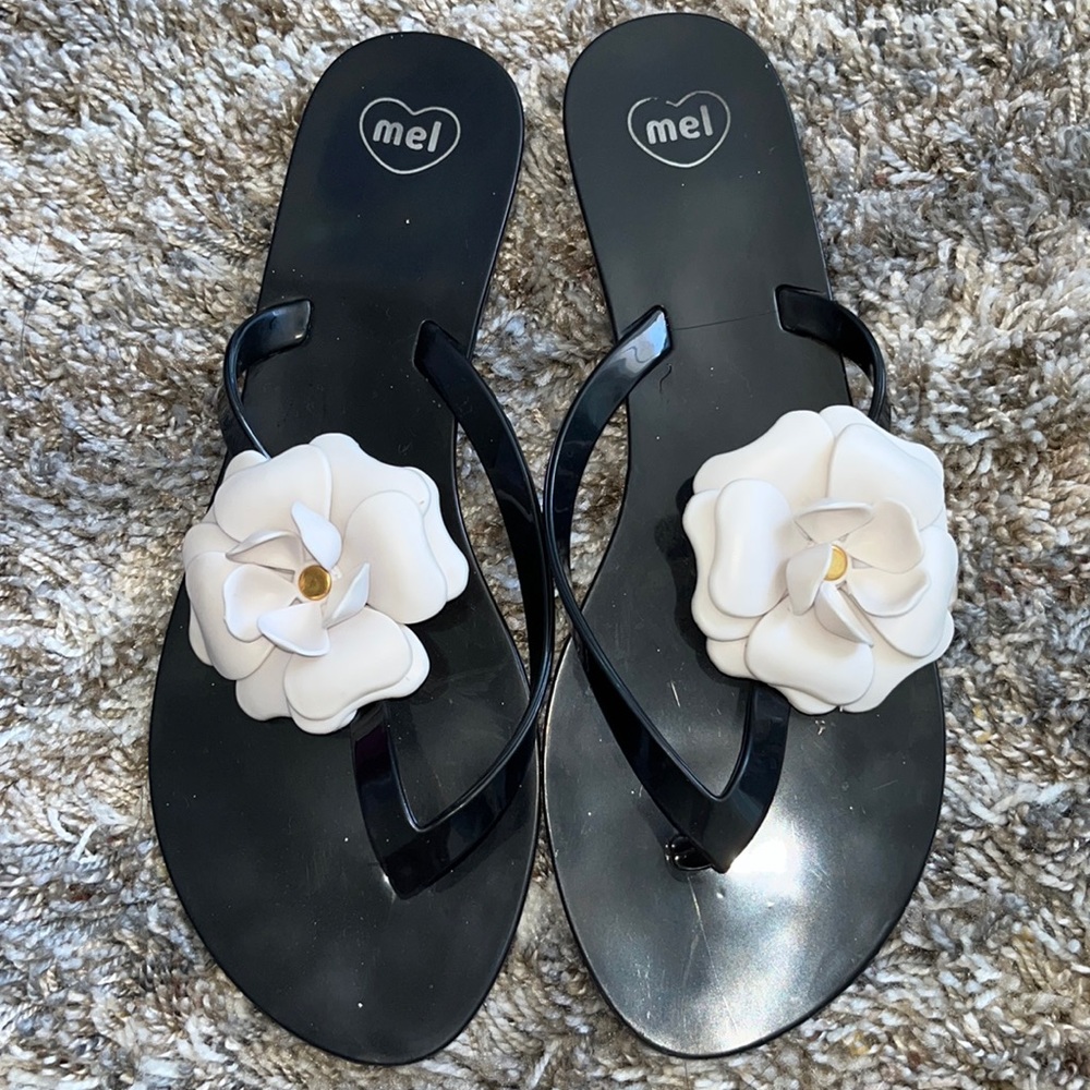 Mel by Melissa Black with White Flower Sandals